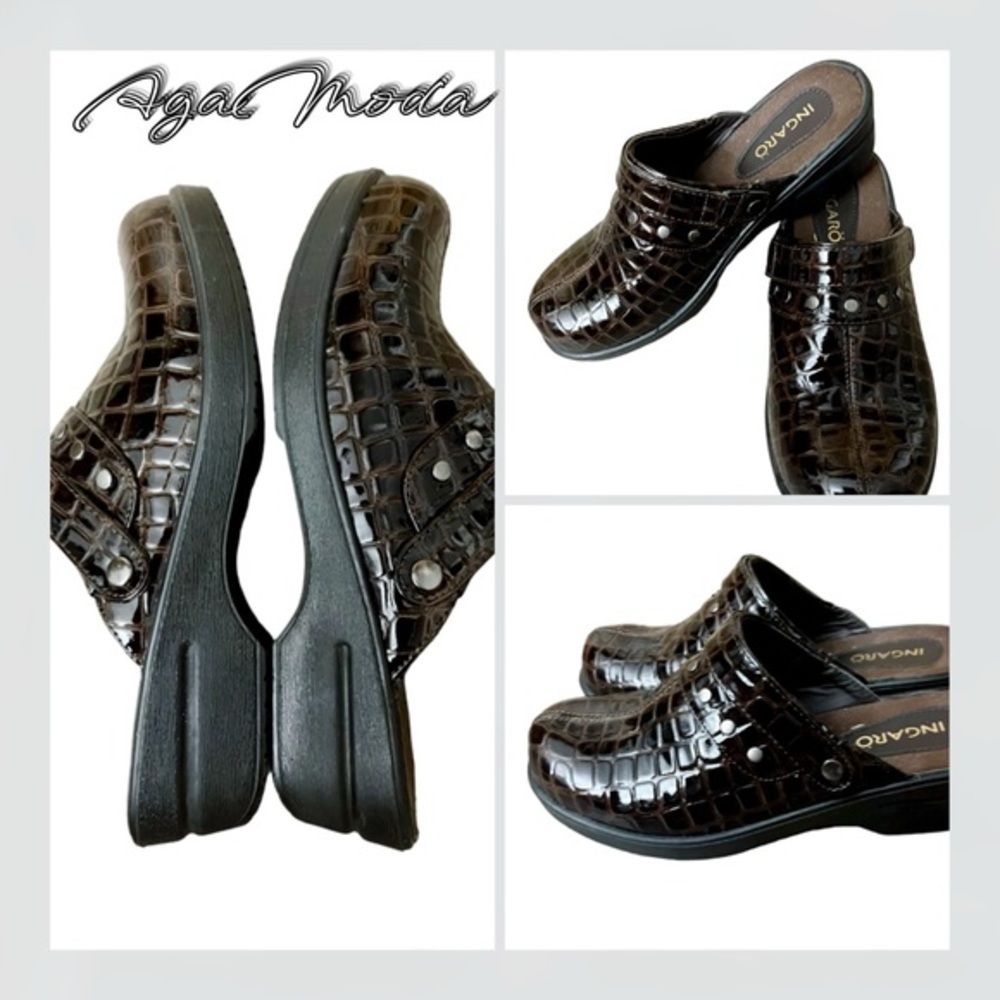 Ingaro Dark Brown Faux Crock Leather Clogs